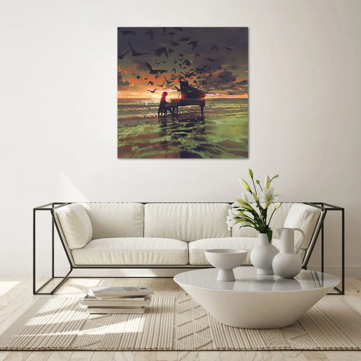 Obraz na skle - Koncert na piano a vlny - 60x60 cm