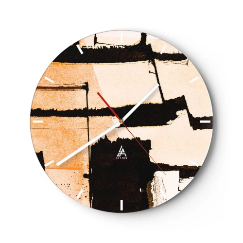 Nástěnné hodiny - Abstraktní geometrické kompozice v béžové a černé barvě - 30x30cm - Avšak pořádek - Moderní nástěnná dekorace do obývacího pokoje, kuchyně a ložnice ARTTOR