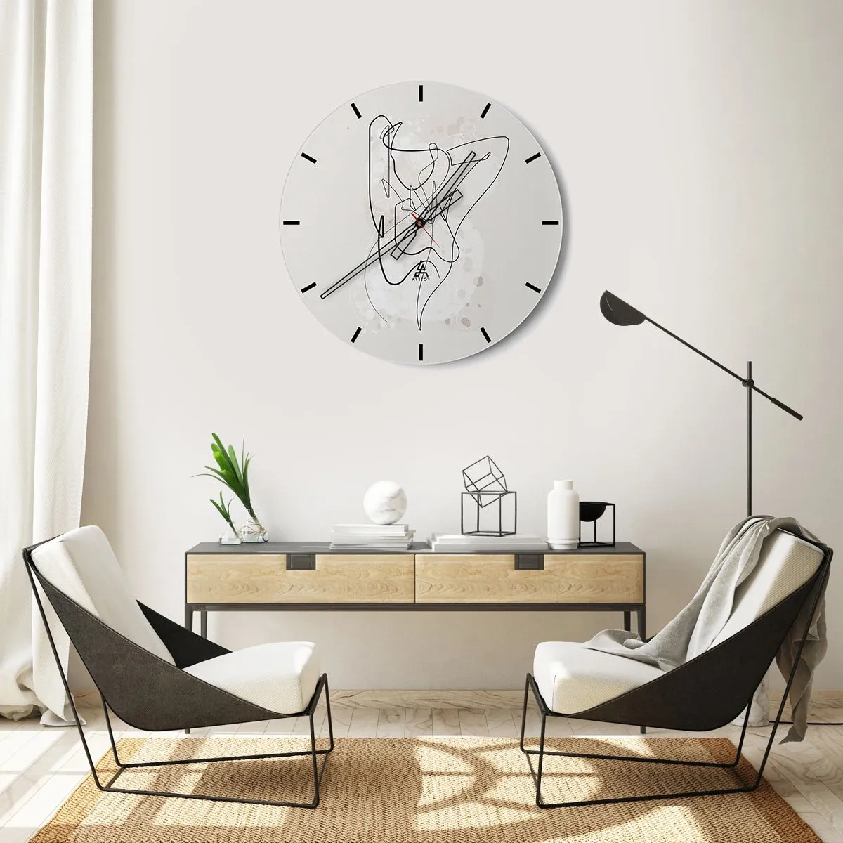 Nástěnné hodiny - Abstraktní liniové umění ženská postava na světlém pozadí - 30x30cm - Umění svádění - Moderní nástěnná dekorace do obývacího pokoje, kuchyně a ložnice ARTTOR