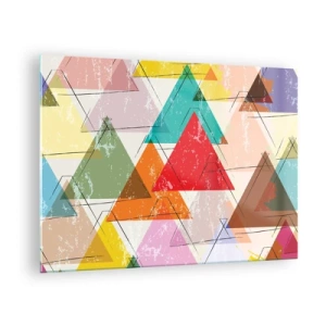 Obraz na skle - Abstraktní vzor trojúhelníků v různých barvách - 70x50cm - Blábolení - Moderní nástěnná dekorace do obývacího pokoje a ložnice ARTTOR