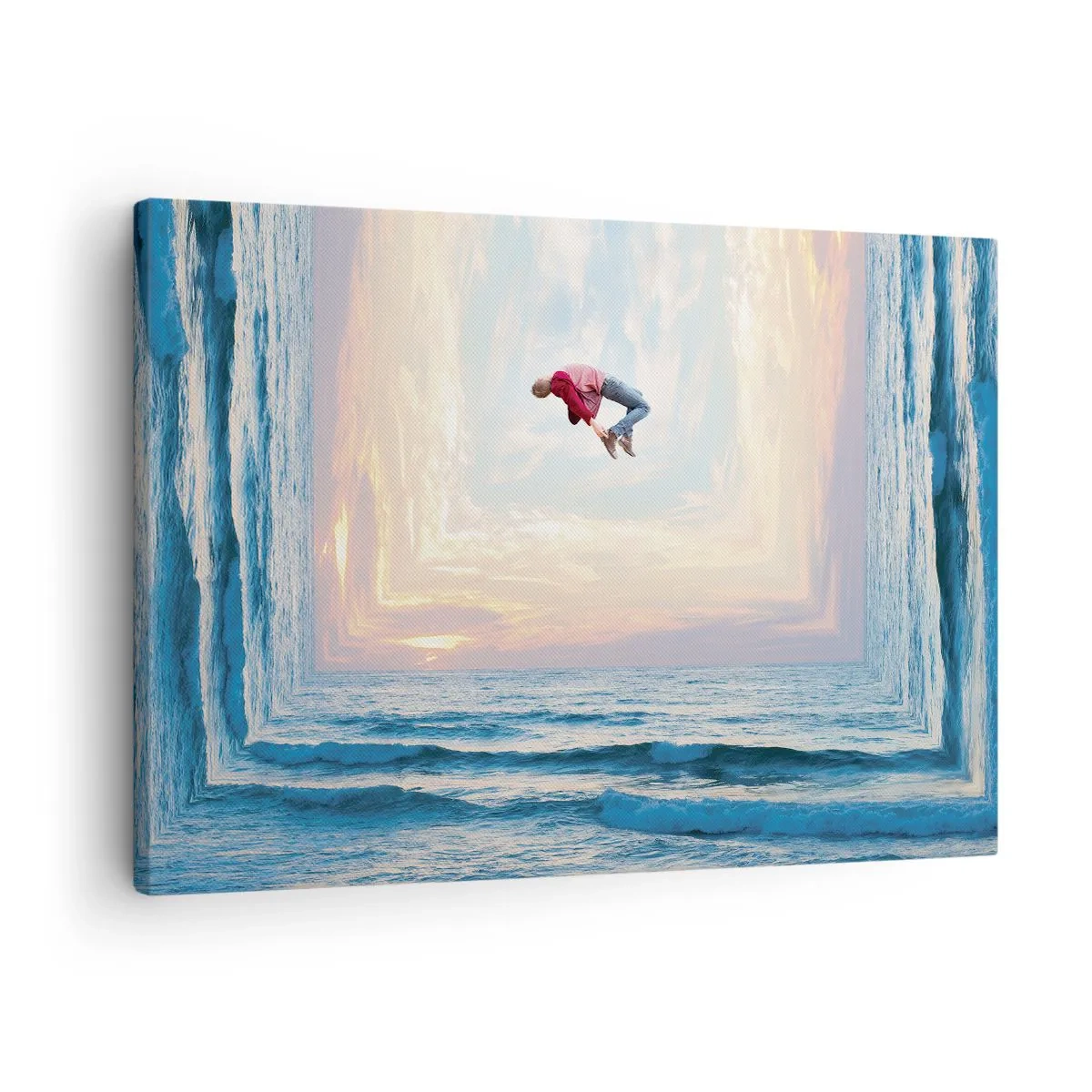 Obraz na plátně - Surrealistický skok přes moře v záběru - 70x50cm - Do jiné dimenze - Moderní nástěnná dekorace do obývacího pokoje a ložnice ARTTOR