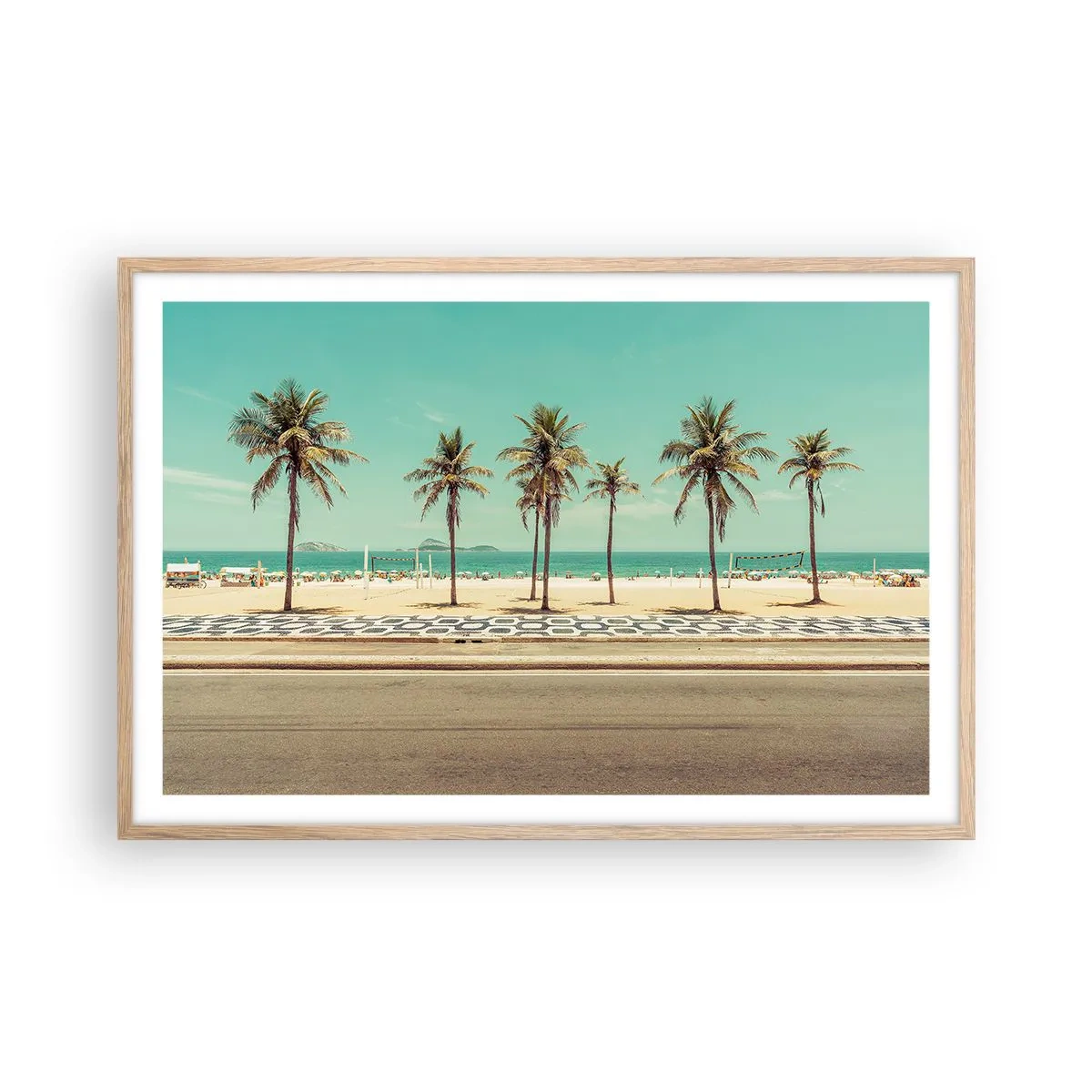 Plakát v rámu světlý dub - Hlídání pláže - 91x61 cm