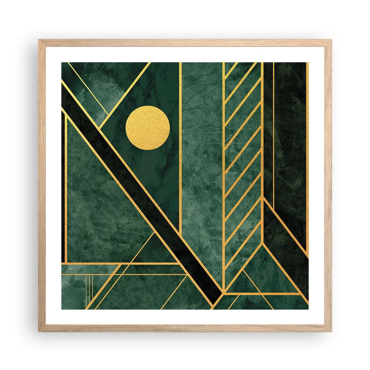 Plakát v rámu světlý dub - Dynamika zlata a lazuritu - 60x60 cm