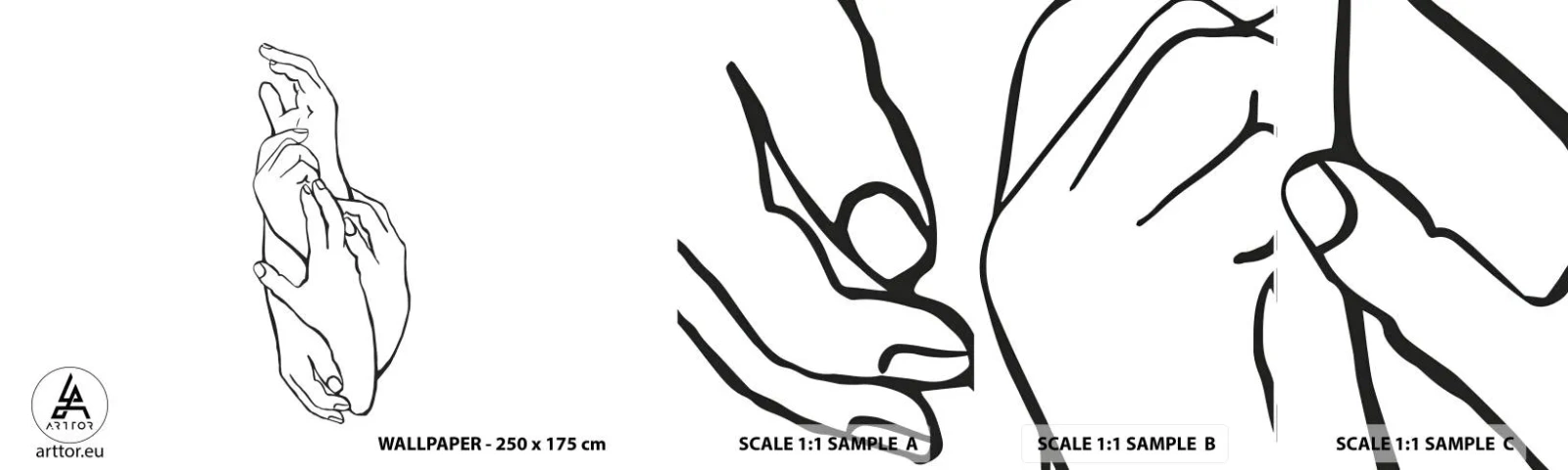 Vzor Fototapety Samolepicí Deluxe Sticker - Dobrý dotek - Ruce, Čára, Minimalismus - 100x30 cm