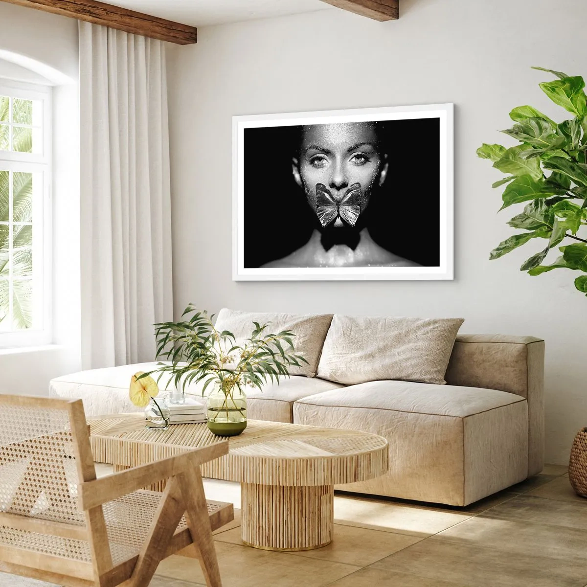 Plakát v bílém rámu - Motýlí polibek - 100x70 cm