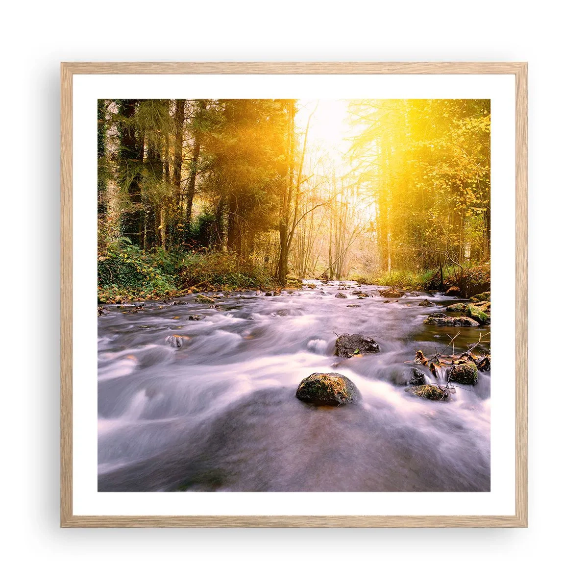 Plakát v rámu světlý dub - Malachit ve stříbrně-zlaté podobě - 60x60 cm