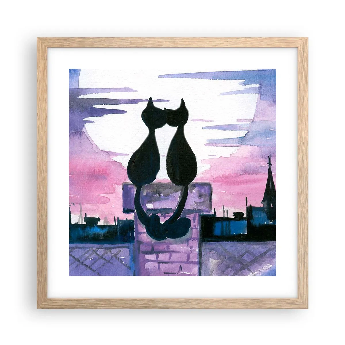 Plakát v rámu světlý dub - Rendez-vous pod měsíčkem - 40x40 cm