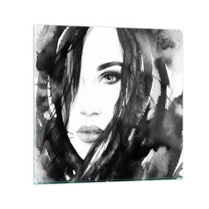 Obraz na skle - Portrét dámy v černé a bílé - 30x30 cm
