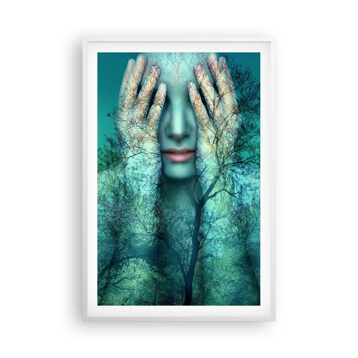 Plakát v bílém rámu - Ponořená do modré - 61x91 cm