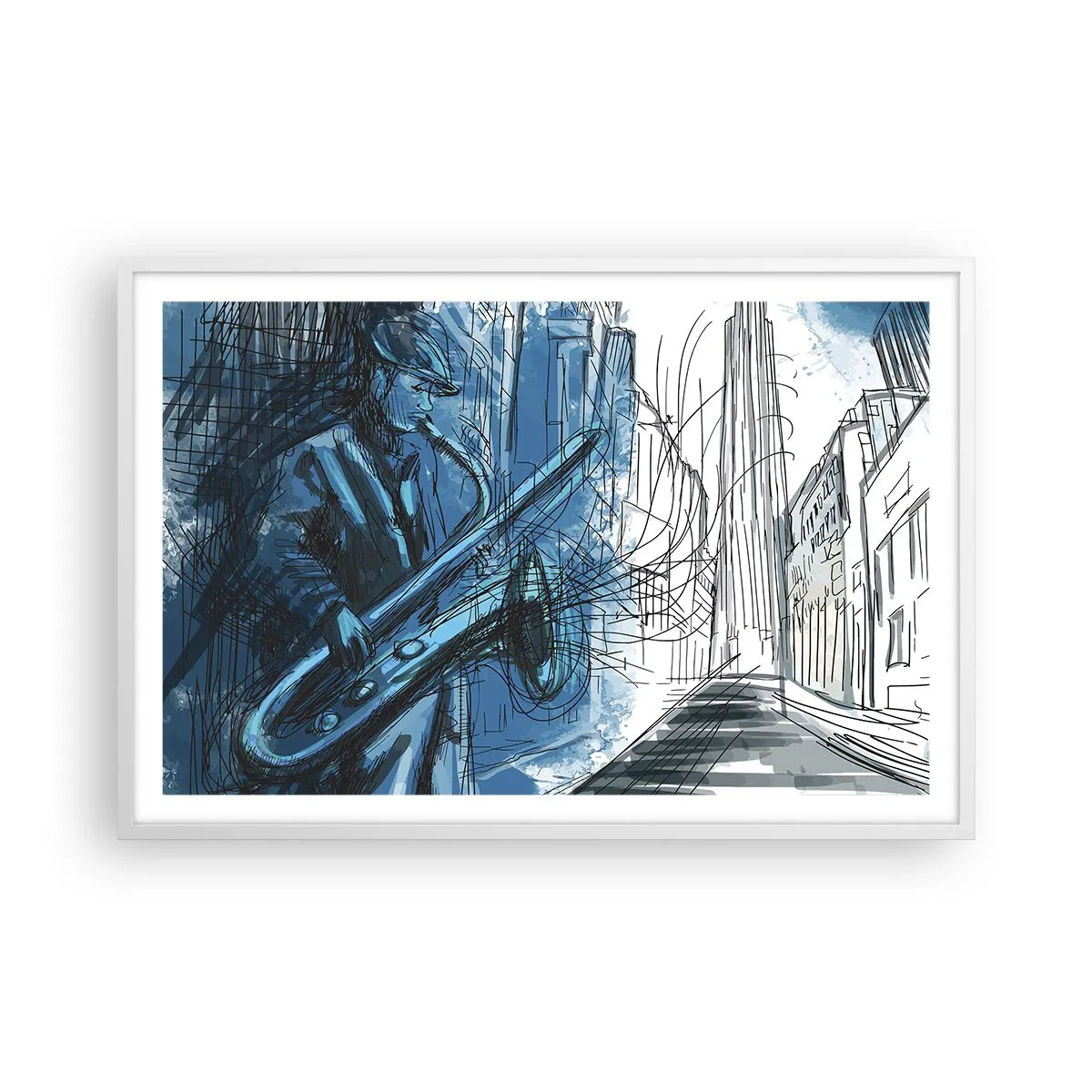 Plakát v bílém rámu - Městská rapsodie - 91x61 cm