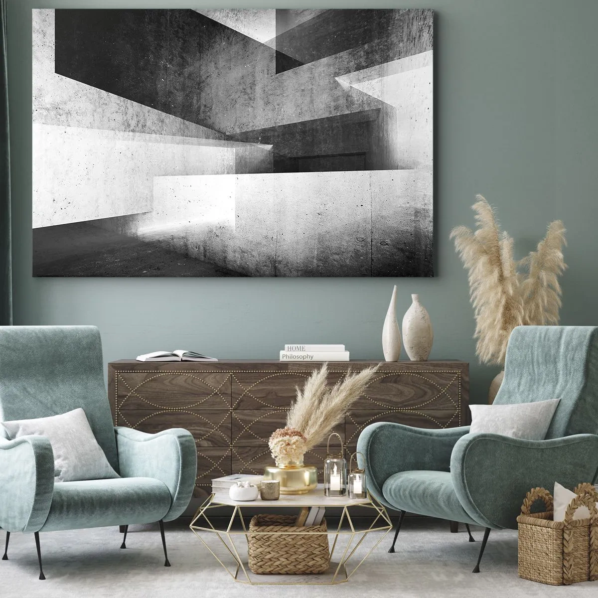 Obraz na plátně - Geometrické tvary v monochromatické kompozici - 70x50cm - Struktura prostoru - Moderní nástěnná dekorace do obývacího pokoje a ložnice ARTTOR