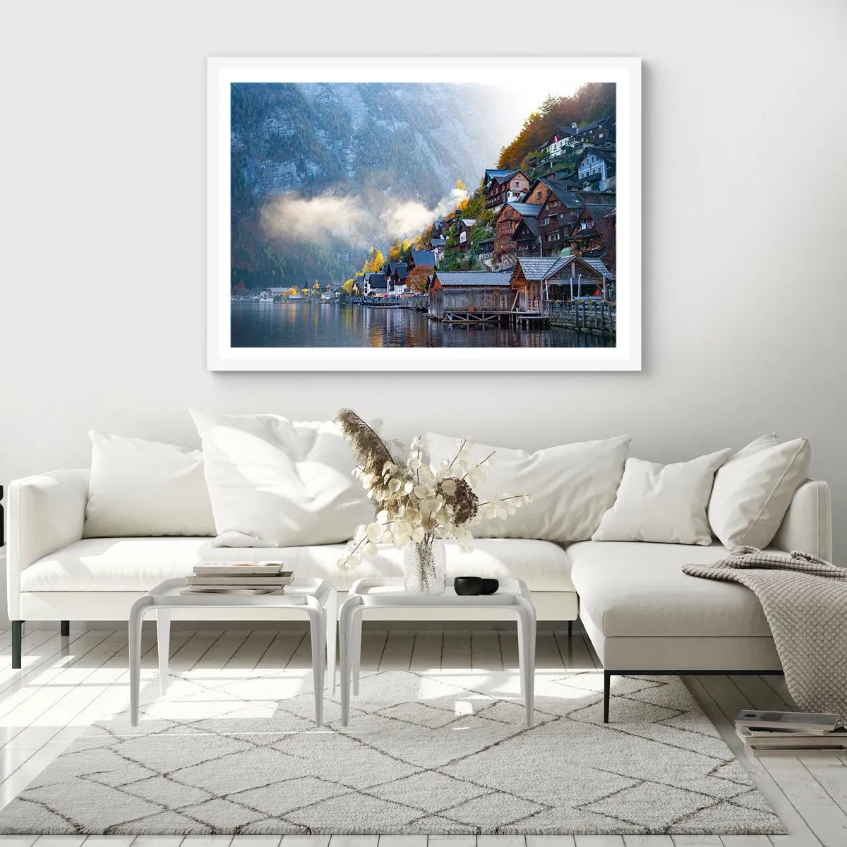 Plakát v bílém rámu - Alpská krajina - 100x70 cm
