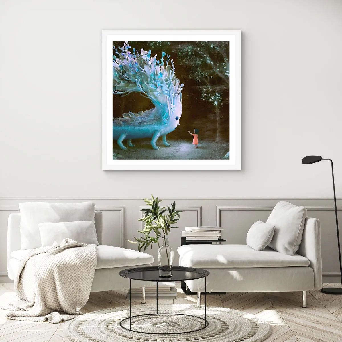 Plakát v bílém rámu - Fantastické setkání - 30x30 cm