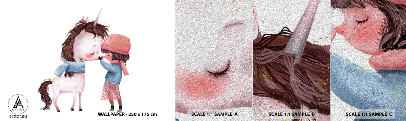 Vzor Fototapety Premium Sand - Zimní příběh - Pro děti, Jednorožec, Dívka - 100x30 cm