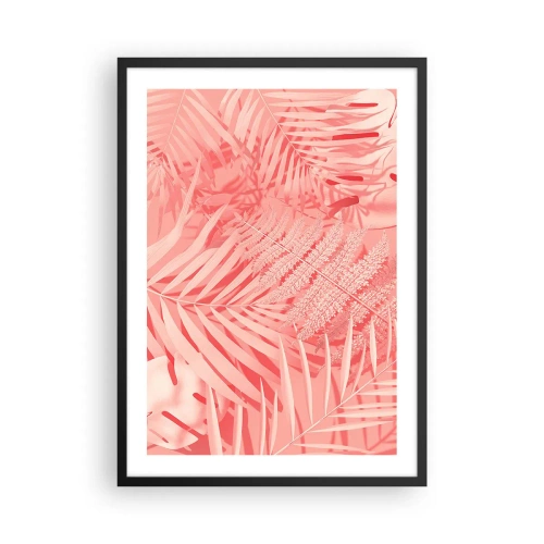 Plakát v černém rámu - Růžová kapradina a palmové listy na pastelovém pozadí - 50x70cm - Růžový koncept - Moderní nástěnná dekorace do obývacího pokoje a ložnice ARTTOR