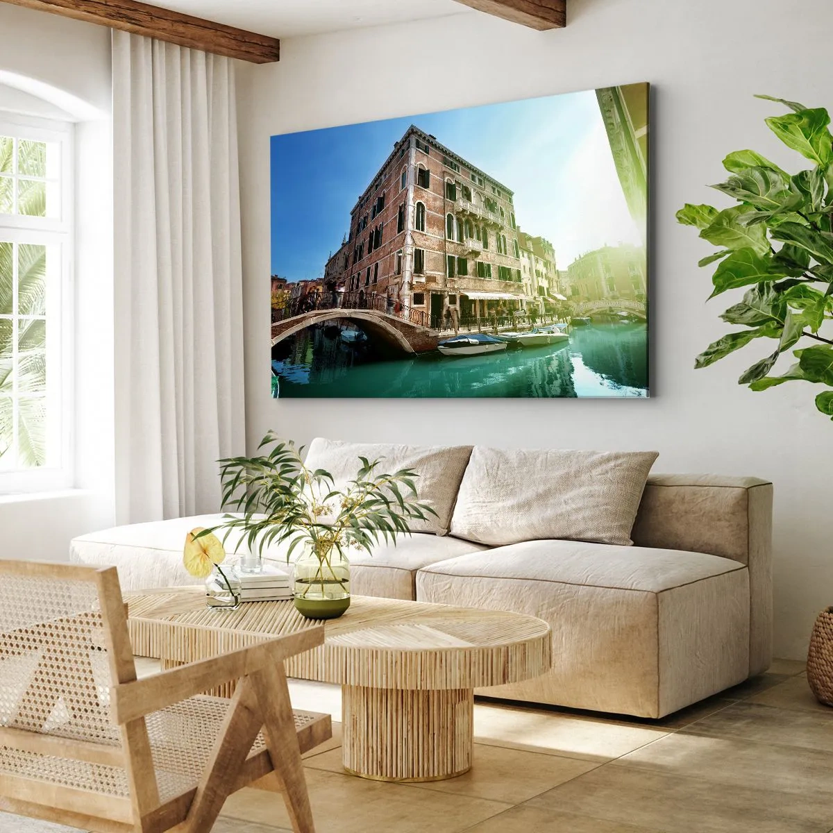Obraz na plátně - Benátský most a kanál s historickou architekturou - 70x50cm - Benátky - Amore Mio - Moderní nástěnná dekorace do obývacího pokoje a ložnice ARTTOR