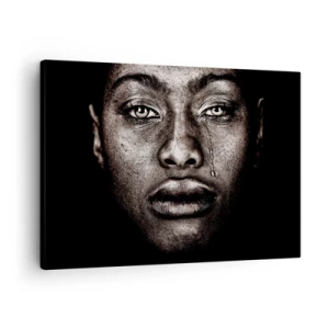 Obraz na plátně - Portrét tváře s jedinou slzou na černém pozadí - 70x50cm - Jedna slza - Moderní nástěnná dekorace do obývacího pokoje a ložnice ARTTOR