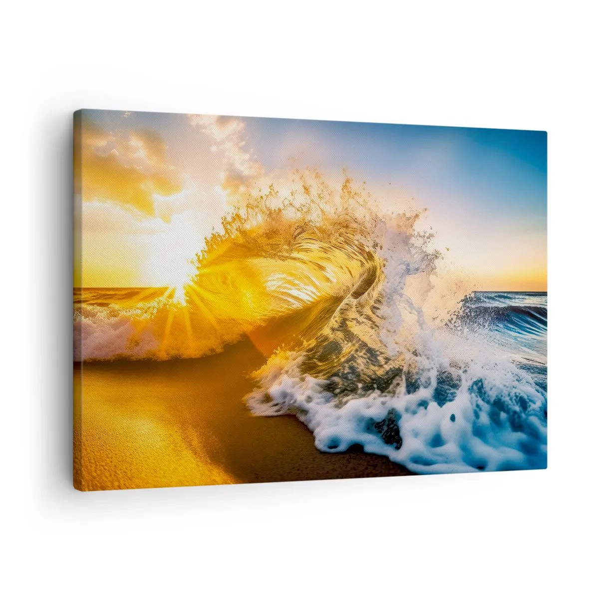 Obraz na plátně - Zlatá vlna na pozadí zapadajícího slunce - 70x50cm - Hra v písku - Moderní nástěnná dekorace do obývacího pokoje a ložnice ARTTOR