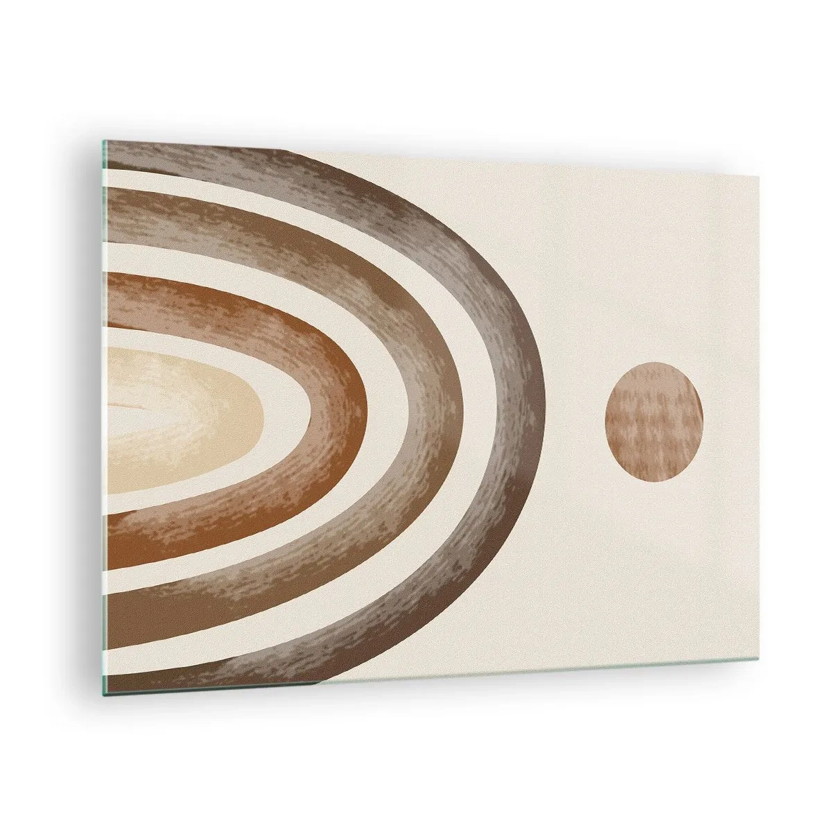 Obraz na skle - Abstraktní pruhy a kruhy v odstínech hnědé - 70x50cm - V předaleké galaxii - Moderní nástěnná dekorace do obývacího pokoje a ložnice ARTTOR