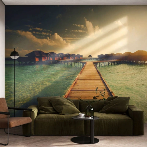 Fototapeta Premium Canvas - Vřelé pozvání - Maledivy, Krajina, Domy na vodě - 500x350 cm