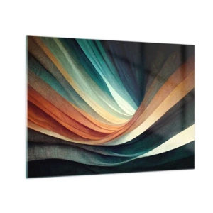 Obraz na skle - Barevné vlny v odstínech tyrkysové, oranžové a béžové - 70x50cm - Utkané z barev - Moderní nástěnná dekorace do obývacího pokoje a ložnice ARTTOR