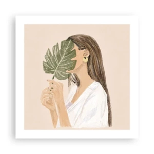 Plakát - Tajemný portrét s vějířem - 50x50 cm