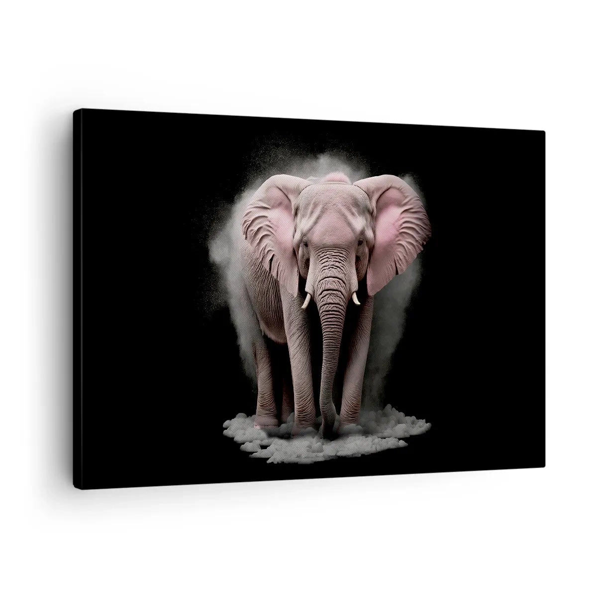 Obraz na plátně - Umělecký pohled na růžového slona na černém pozadí - 70x50cm - Nemysli na růžového slona! - Moderní nástěnná dekorace do obývacího pokoje a ložnice ARTTOR
