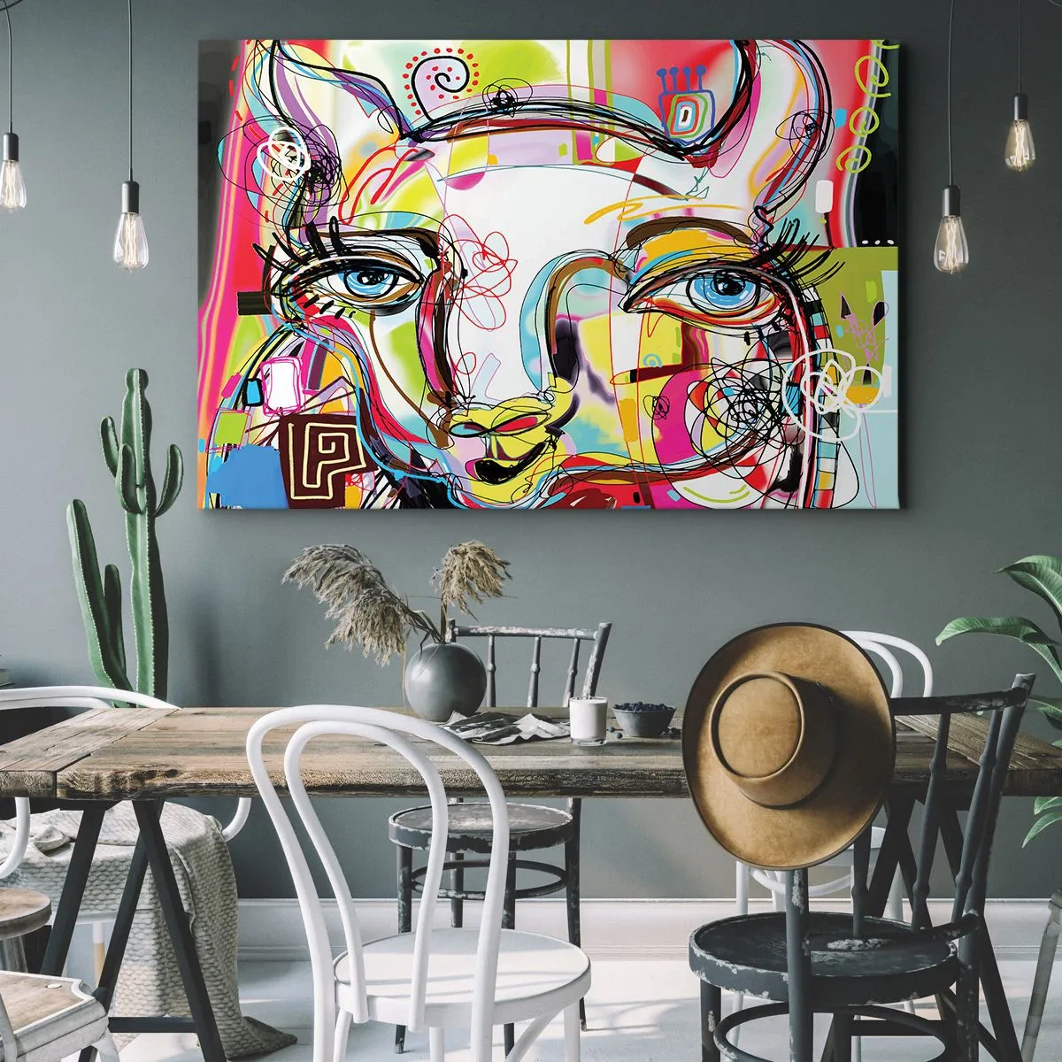 Obraz na plátně - Barevný portrét v abstraktním uměleckém stylu - 70x50cm - Bohatství kočičí krásy - Moderní nástěnná dekorace do obývacího pokoje a ložnice ARTTOR