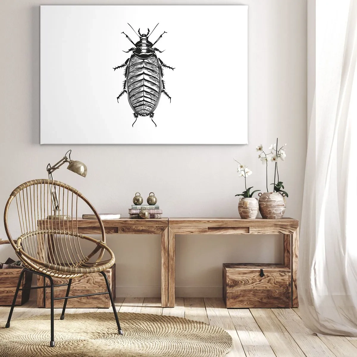 Obraz na plátně - Grafika černobílého hmyzu na bílém pozadí - 70x50cm - Vzorový exemplář! - Moderní nástěnná dekorace do obývacího pokoje a ložnice ARTTOR