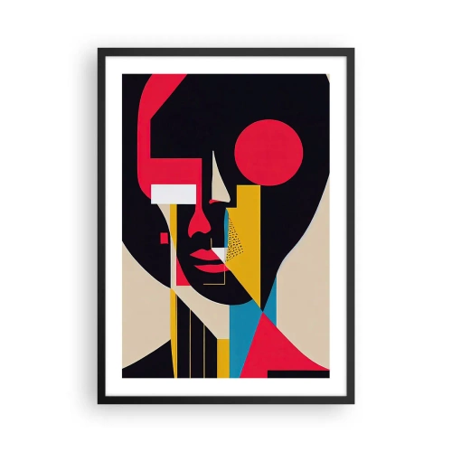 Plakát v černém rámu - Abstraktní portrét v geometrické kompozici - 50x70cm - Její vnitřní svět - Moderní nástěnná dekorace do obývacího pokoje a ložnice ARTTOR