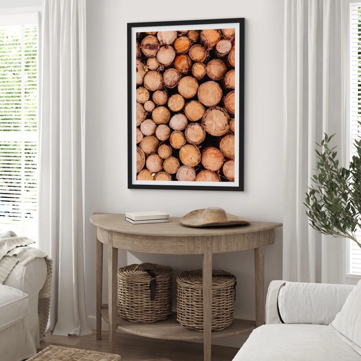 Plakát v černém rámu - Přírodní řezané kmeny stromů v uměleckém aranžmá - 50x70cm - Nový začátek - Moderní nástěnná dekorace do obývacího pokoje a ložnice ARTTOR
