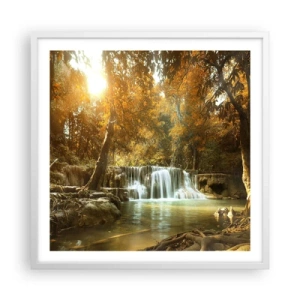 Plakát v bílém rámu - Parkový vodopád - 60x60 cm