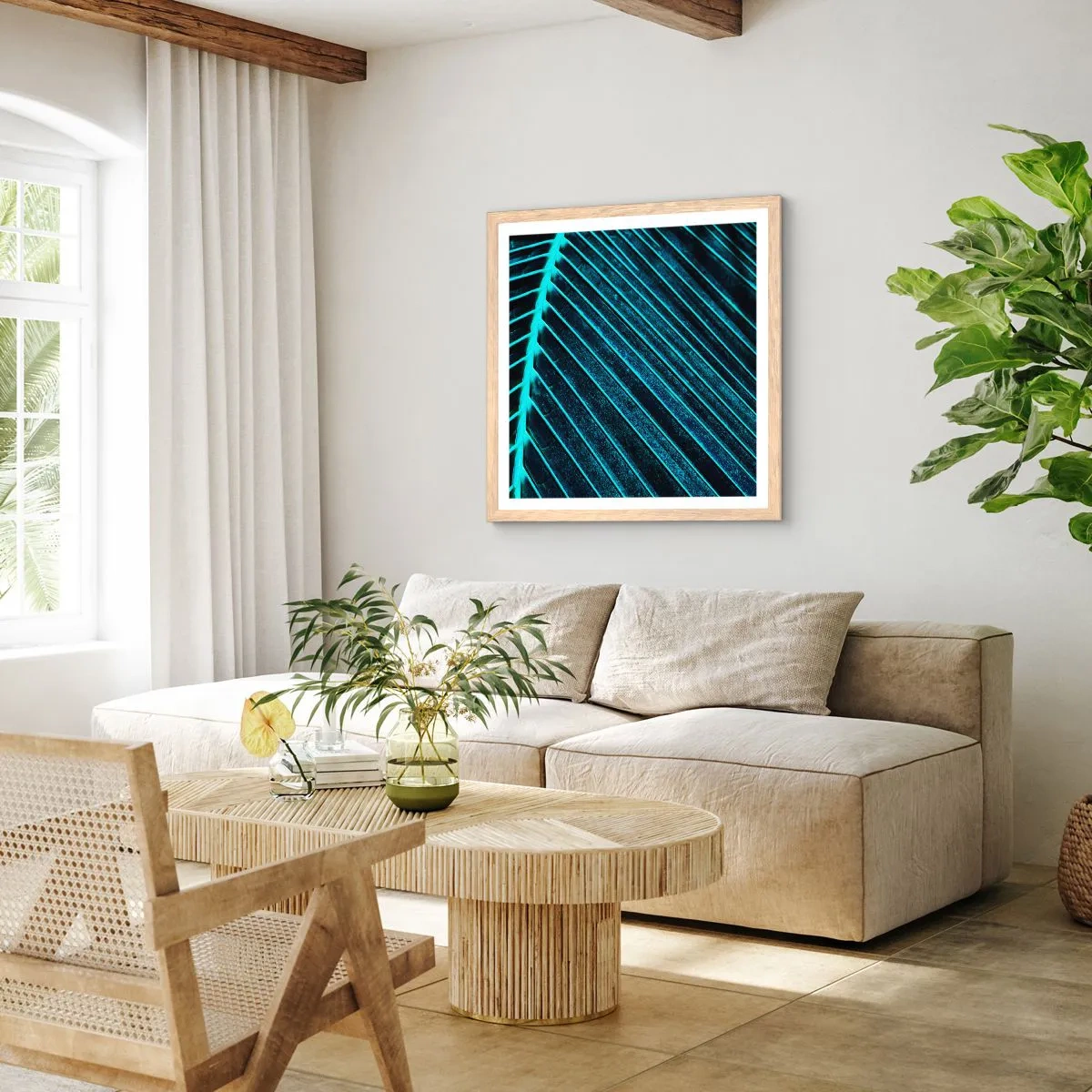 Plakát v rámu světlý dub - Textura zeleně - 40x40 cm