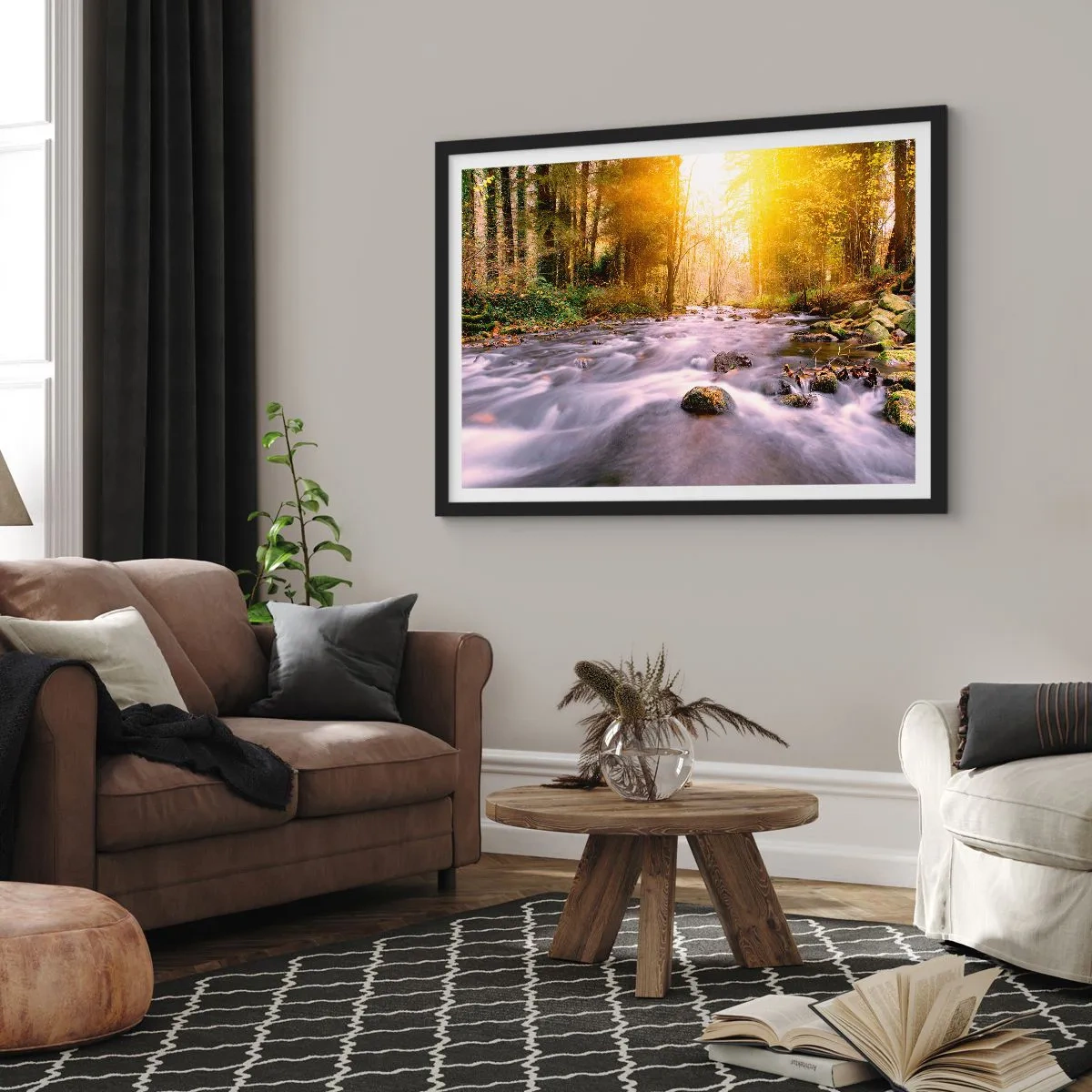 Plakát v černém rámu - Malachit ve stříbrně-zlaté podobě - 100x70 cm