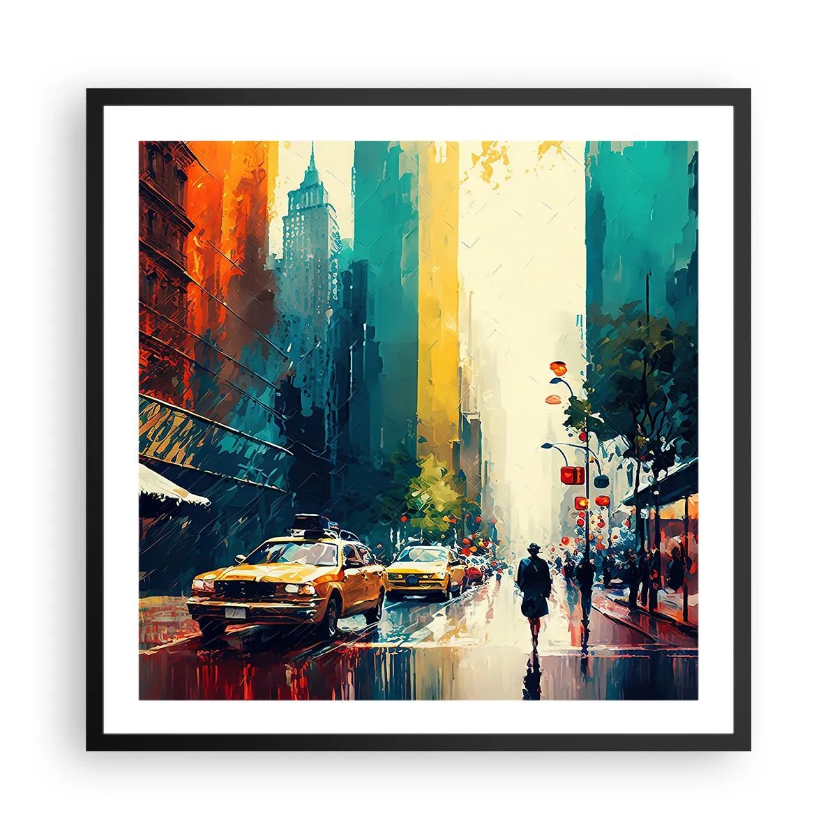 Plakát v černém rámu - New York – tady je i déšť barevný - 60x60 cm