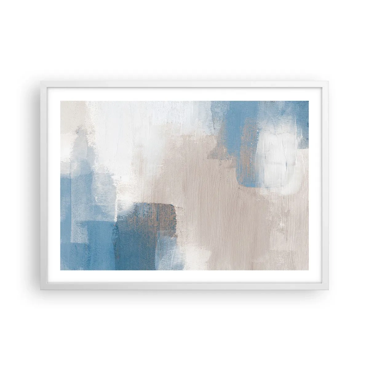 Plakát v bílém rámu - Růžová abstrakce za modrým závojem - 70x50 cm