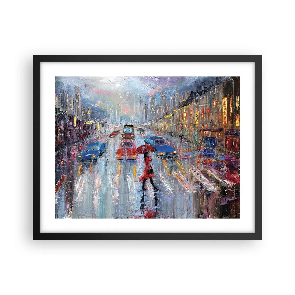 Plakát v černém rámu - Deštivé odpoledne ve městě - 50x40 cm