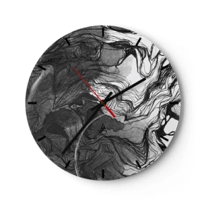Nástěnné hodiny - Černobílá abstrakce s plynulými liniemi a texturou - 30x30cm - Zapletená ve snech - Moderní nástěnná dekorace do obývacího pokoje, kuchyně a ložnice ARTTOR