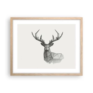 Plakát v rámu světlý dub - Jelen v kubistickém stylu - 50x40 cm