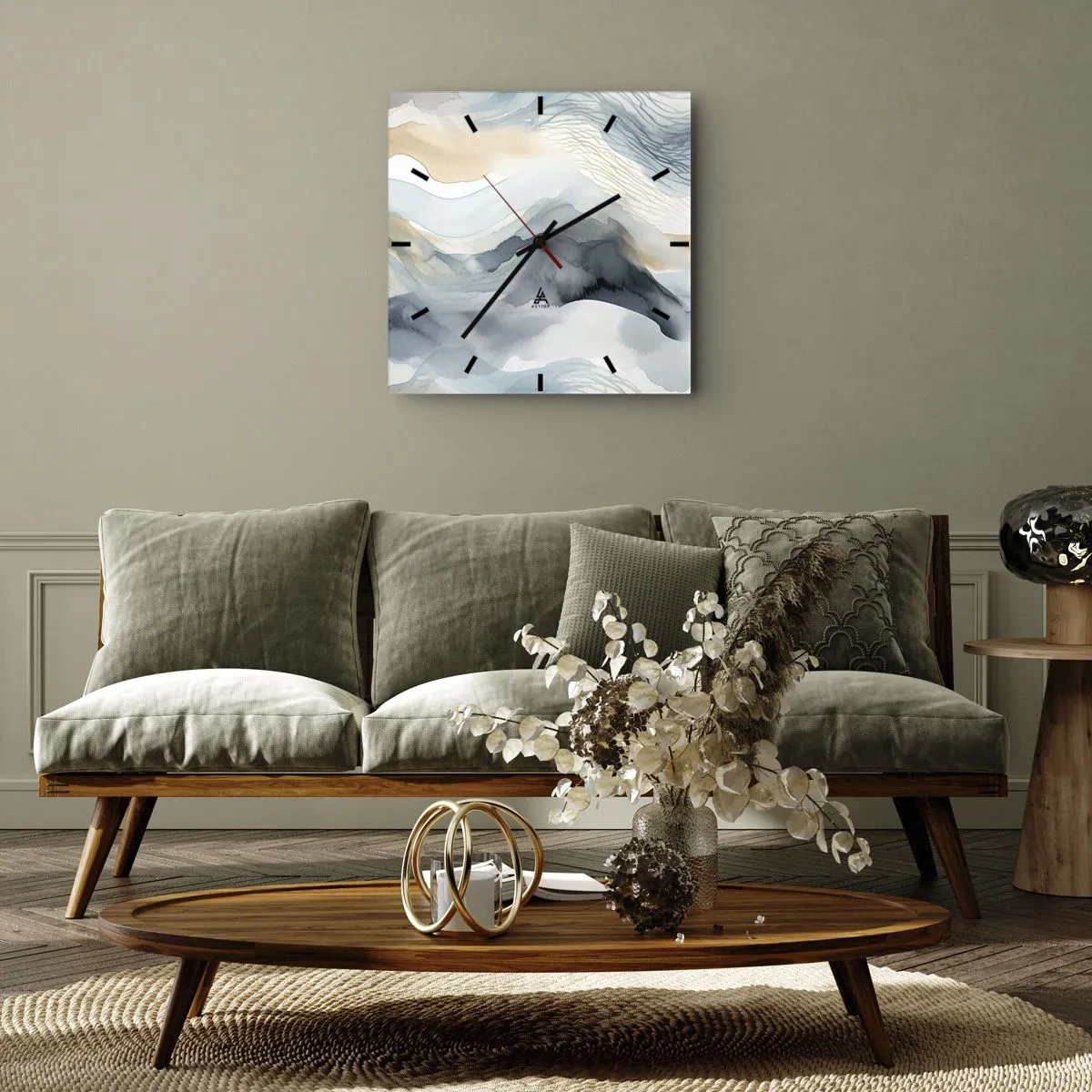 Nástěnné hodiny - Abstrakce sněhu a mlhy - 30x30 cm