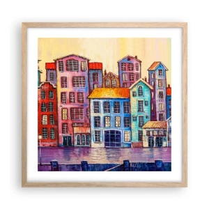 Plakát v rámu světlý dub - Město jako z pohádky - 50x50 cm