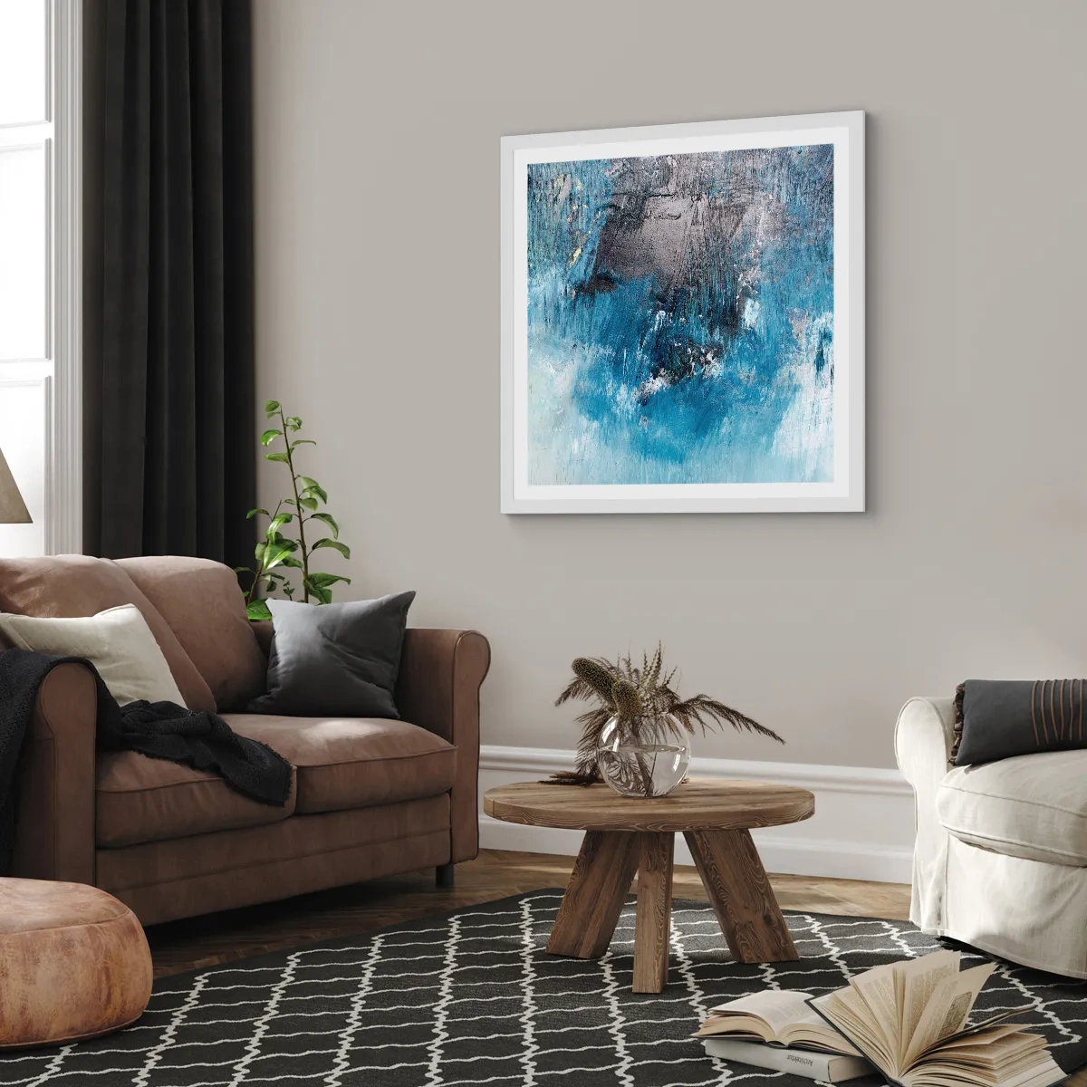 Plakát v bílém rámu - Rapsodie v modrém - 60x60 cm