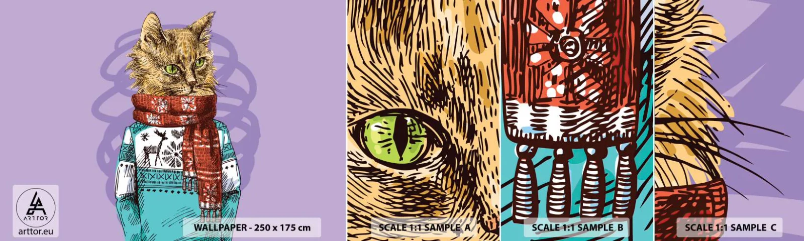 Vzor Fototapety Samolepicí Deluxe Sticker - Kočka nejenom v botách - Abstrakce, Kočka, Vlněný svetr - 100x30 cm