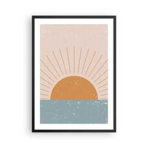 Plakát v černém rámu - Minimalistické vintage slunce nad obzorem - 50x70cm - Každodenní zázrak - Moderní nástěnná dekorace do obývacího pokoje a ložnice ARTTOR