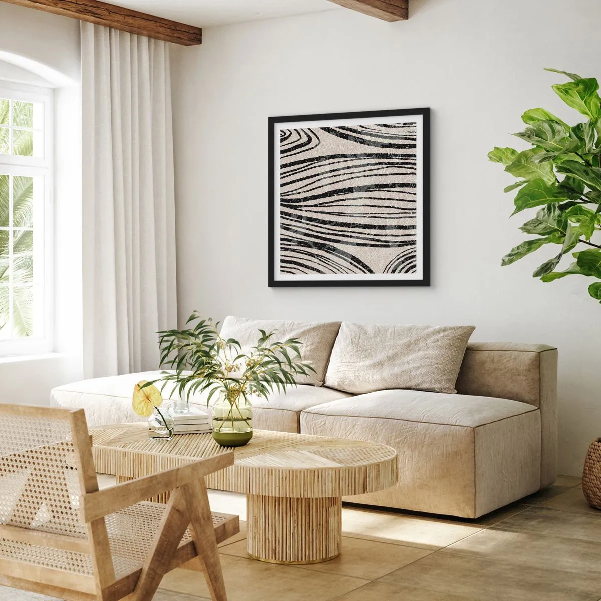 Plakát v černém rámu - Močál s liniemi - 60x60 cm