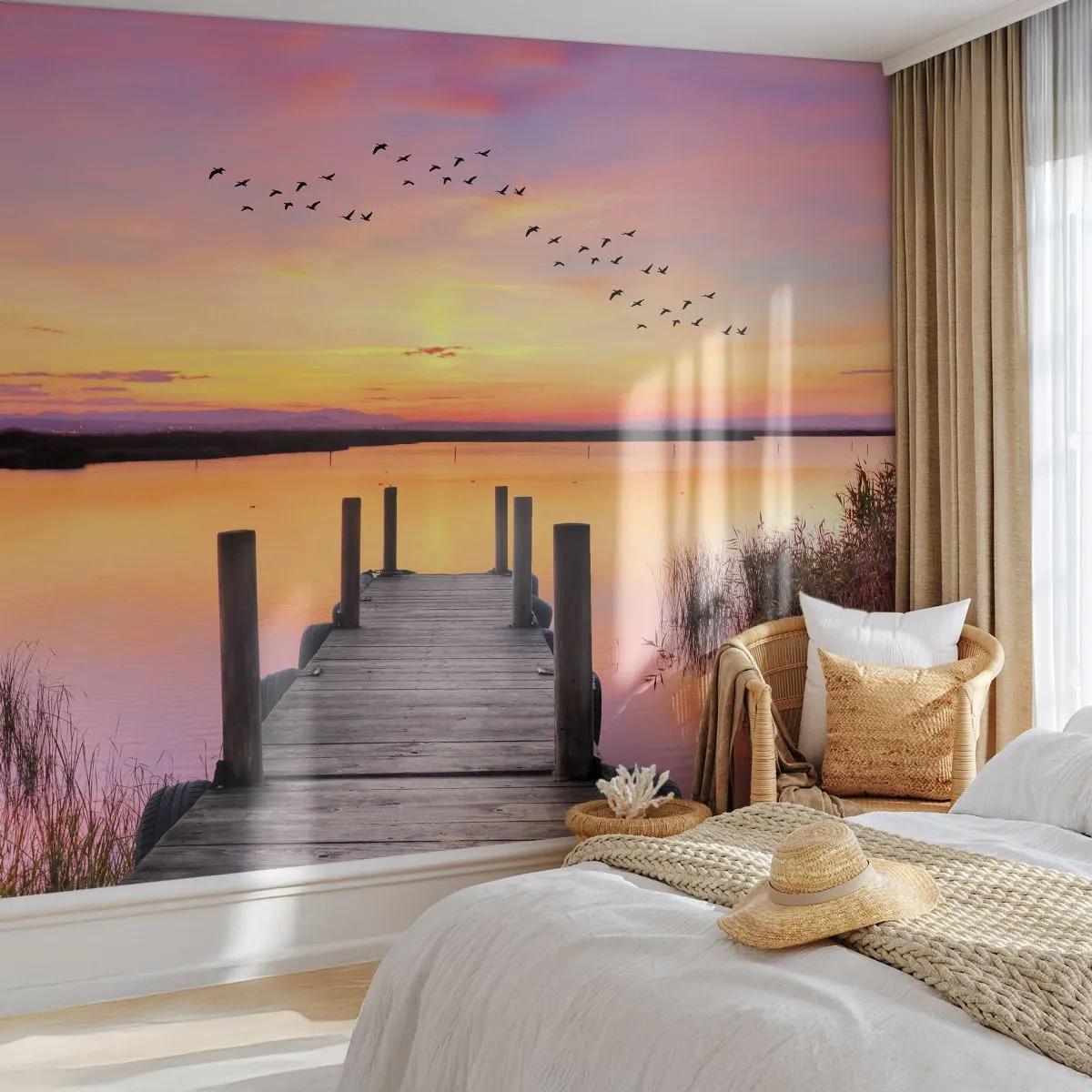 Fototapeta Samolepicí Deluxe Sticker - Fialové tiché svítání - Krajina, jezero, Příroda - 250x175 cm