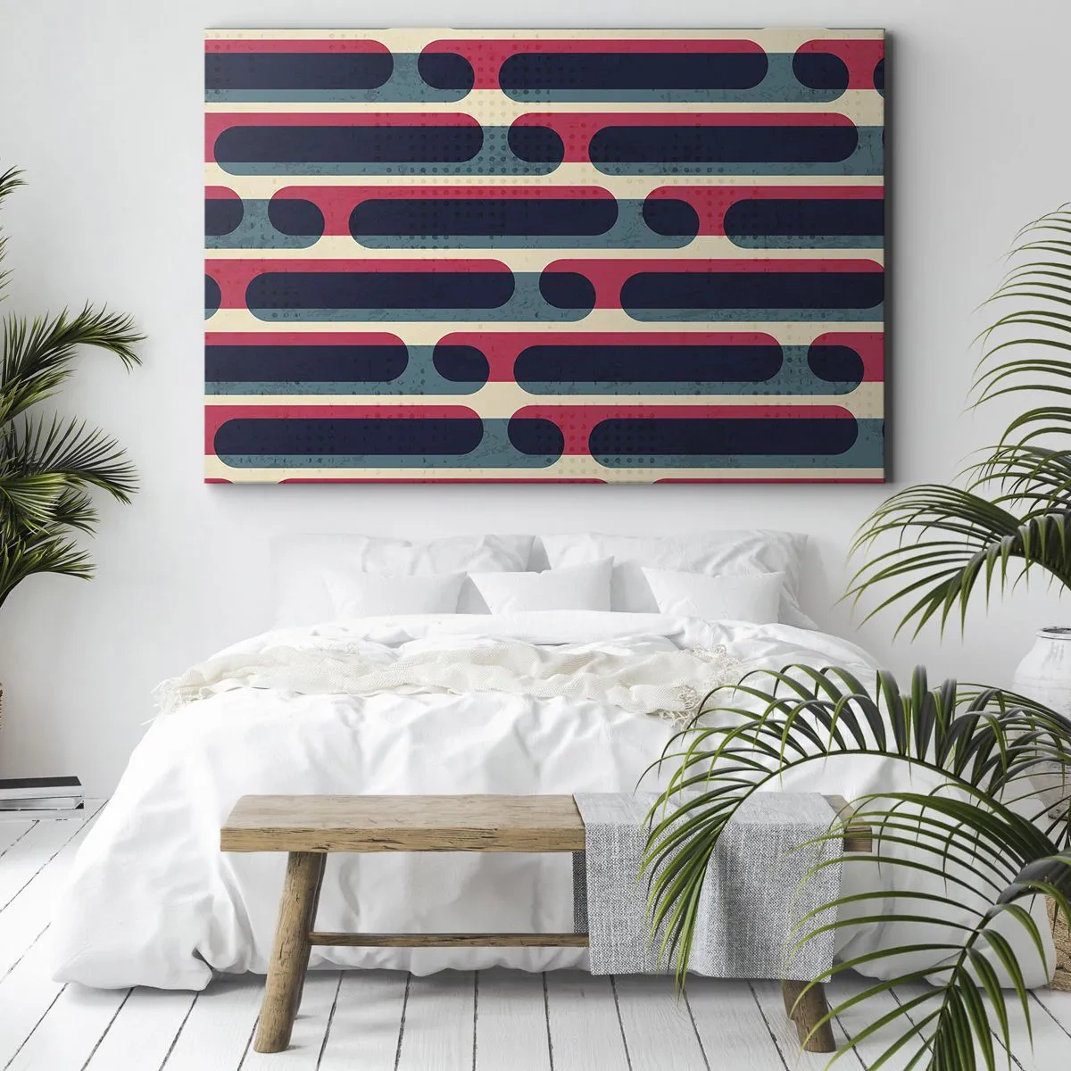 Obraz na plátně - Geometrický retro vzor s pastelovými barvami - 70x50cm - Dovnitř a dopředu - Moderní nástěnná dekorace do obývacího pokoje a ložnice ARTTOR