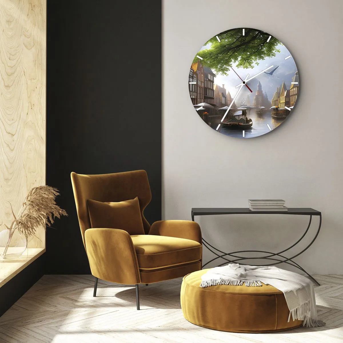 Nástěnné hodiny - Nizozemská městská krajinka - 40x40 cm