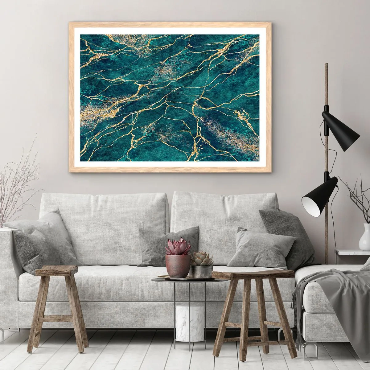 Plakát v rámu světlý dub - Zlatá žíla - 100x70 cm