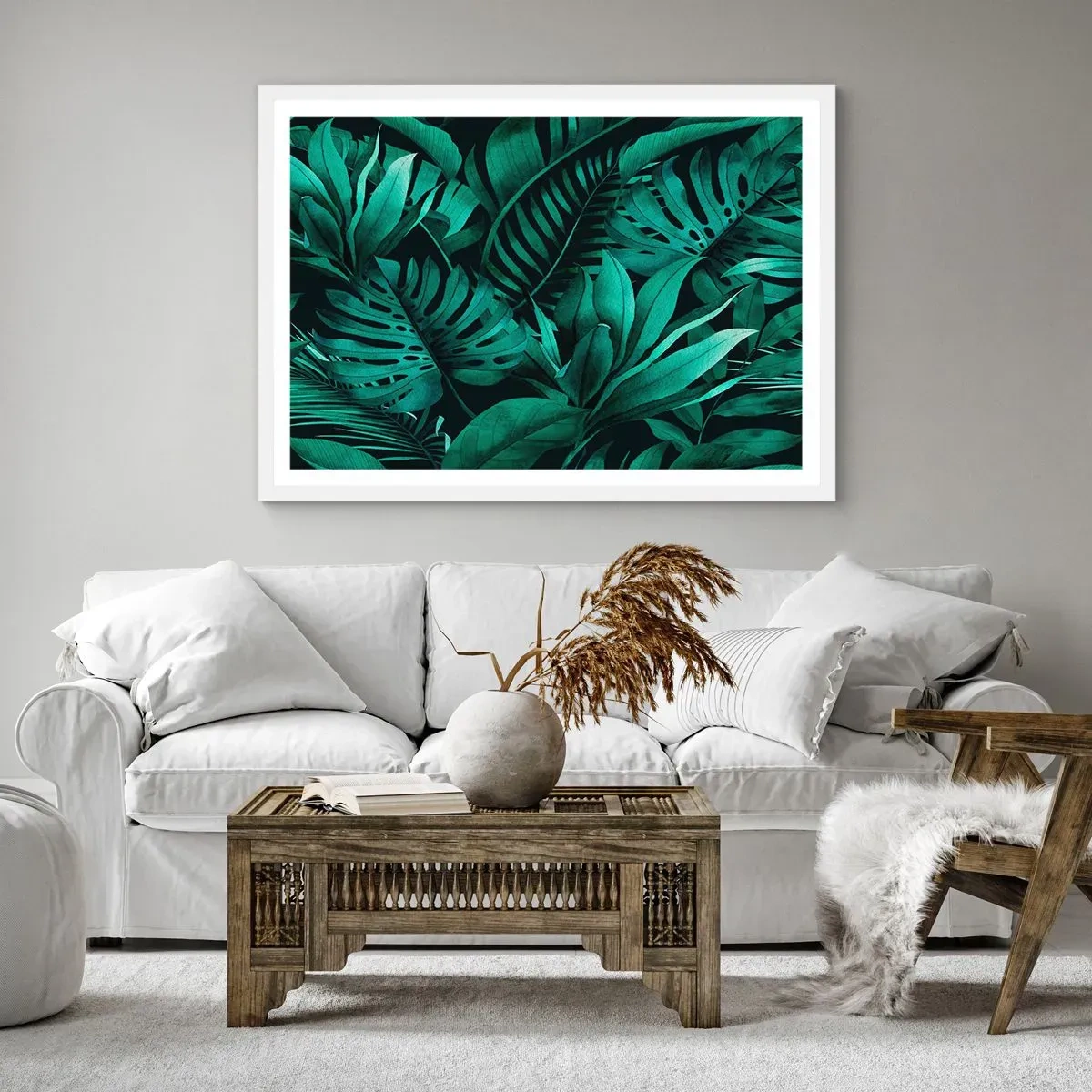 Plakát v bílém rámu - Hloubka tropické zeleně - 100x70 cm